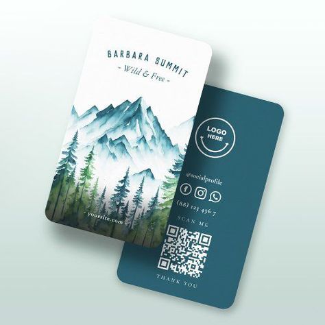 Outdoor Mountain Pine Forest Adventure Guide Business Card Outdoor Mountain Pine Forest Adventure Guide with Qr Code. Your Link will be automatically converted to a unique QR code. You can change it all following your preferences Need help? Feel ... Mountain Business Card, Travel Business Card Design, Travel Visiting Card, Business Card Design Creative Ideas, Outdoor Graphic Design, Travel Business Card, Memorial Book, Travel Agency Logo, Voucher Design