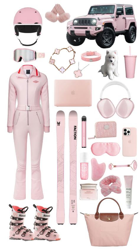 Pink Skiing Outfit, Pink Ski Outfit, Skii Outfit, Cute Skiing Outfit, Snowboarding Fits, Skiing Fits, Cute Ski Outfits For Women, Skiing Aesthetic Outfits, Cute Ski Outfits