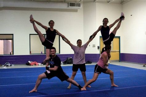 acrobatic stunt from Asbury Tumbling Team Cheer Stunts Easy, Cheer Stunts For Little Kids, Easy Cheerleading Stunts, Easy Cheer Stunts, Cheer Pyramids, Cheer Moves, Youth Cheerleading, Cheerleading Pyramids, Cool Cheer Stunts