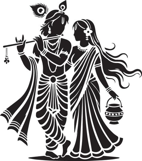 Radha Krishna Stencil Art, Creative Stencil Art, Radha Krishna Clipart, Drawing Stencils Design, Sanghi Art, Krishna Vector Art, Krishna Images Drawing, Krishna Radha Drawing, Krishna Radha Images