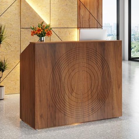 Small Reception Desk Design, Modern Front Desk, Wood Desk Design, Front Desk Reception, White Wood Desk, Small Reception Desk, Wood Reception, Receptionist Desk, Wood Reception Desk