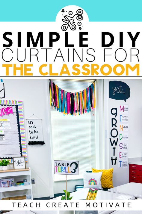 First Grade Themes, Diy Blackout Curtains, Classroom Curtains, Canvas Curtains, How To Make A Chandelier, Simple Window Treatments, Classroom Window, Old Basement, Preschool Decor