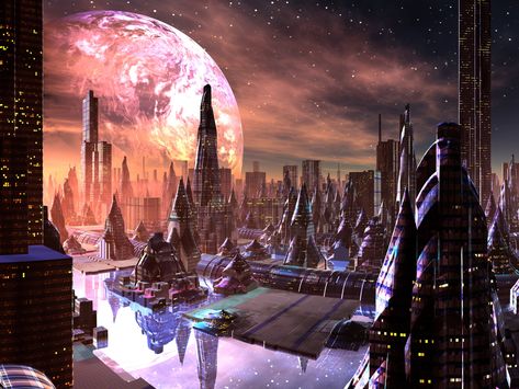 NASA funds SETI study to scan exoplanets for alien "technosignatures" Sci Fi City, Alien Planet, Alien Worlds, Other Space, Futuristic City, Future City, Sistema Solar, Support Mural, City Lights