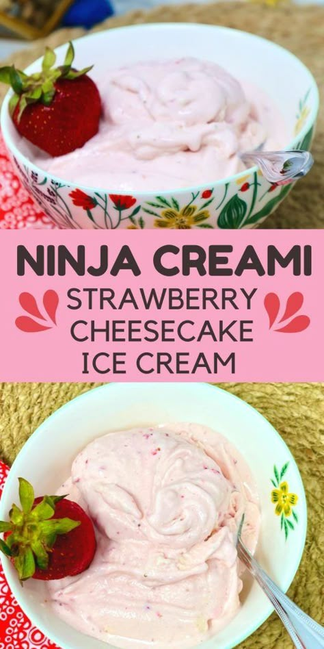 Ninja Creami Strawberry Cheesecake Ice Cream - Grace Like Rain Blog Half Baked Harvest Easy Strawberry Ice Cream Cake, Ninja Creami Ice Cream Recipes Cheesecake, Strawberry Cheesecake Creami Ice Cream, Ninja Creami Healthy Recipes Strawberry, Cheesecake Creami Recipe, Strawberry Cheesecake Protein Ice Cream, Ninja Creami Strawberry Protein Ice Cream, Ninja Creami Rhubarb Ice Cream, Ninja Creami Protein Ice Cream Recipe Keto