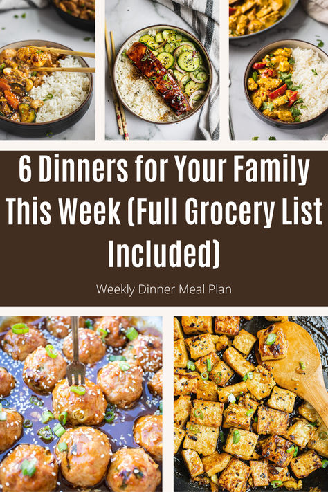 If you're tired of having to plan dinners for your family and spend time writing out a grocery list, use this! I have compiled six delicious dinners for the week and included a grocery list to make your life easier! Healthy Meal Plan With Grocery List, Weekly Meal Plan With Grocery List, Meal Plan With Grocery List, Weekly Shopping List, Weekly Meal Plan, Dinner This Week, Healthy Meal Plans, Grocery List, Week Meal Plan