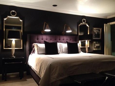 Purple And Black Bedroom, Black And Purple Bedroom, Purple Headboard, Black And Silver Bedroom, Purple Bedroom Design, Bedroom Purple, Silver Bedroom, Purple Bedrooms, Purple Bedroom