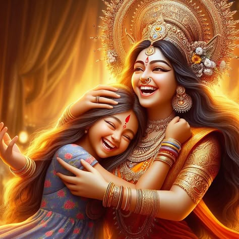 Durga Maa With Girl, Maa Parvati Goddesses, Parvathi Devi, Maha Kal, Goddess Kali Images, Maa Durga Photo, Durga Picture, Goddess Parvati, Kali Mata