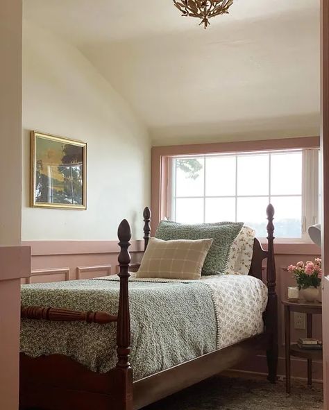 Sherwin Williams Cabbage Rose kids' room paint Arched Ceiling, Colonial Bedroom, Bed Nook, Tudor Style Homes, Cabbage Rose, Kid's Bedroom, Tudor Style, Children's Bedroom, Sleep Well