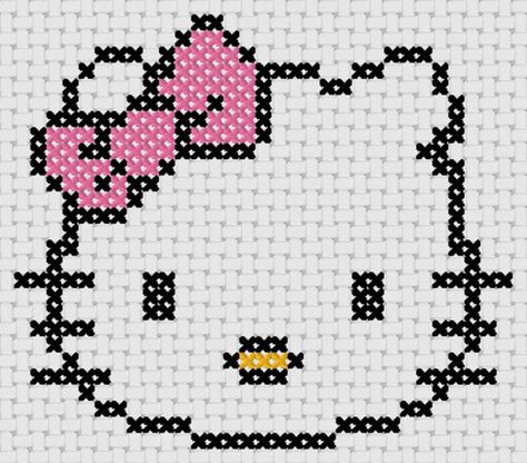 Cross Stitch Patterns Hello Kitty, Cross Stitch Hello Kitty, Hello Kitty Cross Stitch, Cross Stitch Simple, Simple Tapestry, Anime Hello Kitty, Instagram Pfp, School Fair, Hello Kitty Crochet