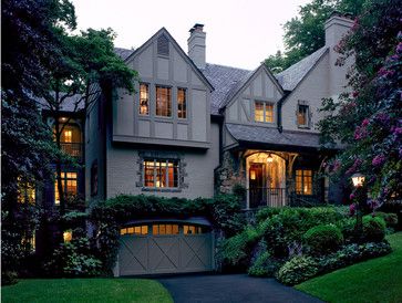 Garage right on the front, lower level.  Worked fine on this tudor. - Richard Leggin Architects English Home Design, Old English Home, Tudor Exterior, Tudor House Exterior, Home Exterior Design, English Home, Tudor Style Homes, Brick Exterior, English Tudor