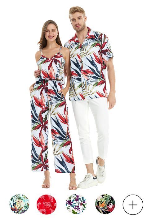 This set includes : 1 Men Shirt 1 Women Jumpsuit 100% Matching Same Pattern, Different Style, Color Available Men Shirt Detail Coconut Buttons Matching Pocket Women Jumpsuit Detail Ankle Length Elastic Band on waist Two Pockets Matching for Men, Women, Girl and Boy Available Add Women, Miss Hawaii, Women Jumpsuit, Matching Outfit, Hawaiian Print, Men Shirt, Men's Shirts, Quick Dry, Boy Outfits