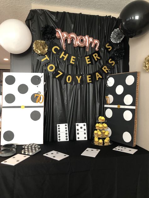 Dominos Party Decorations, Dominos Themed Party, Domino Party Theme, Domino Theme Party Ideas, Party Decor Business, 70s Birthday Party, 70s Birthday, Retirement Party Ideas, Balloon Background