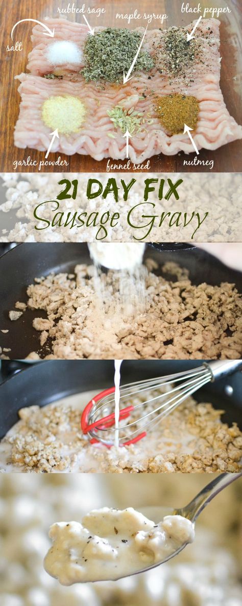 21 Day Fix Sausage Gravy - A healthy breakfast recipe! 21 Day Fix Breakfast, Beachbody 21 Day Fix, 21 Day Fix Diet, Turkey Breakfast, 21 Day Fix Meal Plan, Healthy Breakfast Recipe, Beachbody Recipes, A Healthy Breakfast, 21 Day Fix Meals