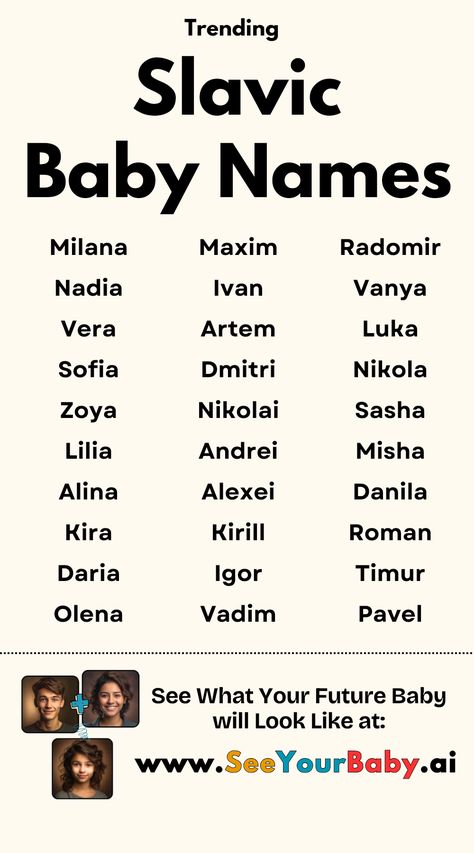 Searching for a unique baby name with a touch of magic? Discover a treasure trove of trendy and beautiful Slavic baby names for your little one. Find the perfect, uncommon name that reflects your heritage or simply adds a touch of captivating history to your child's identity. Explore now! Slavic Names, What Your Name, Gender Predictor, Exotic Baby Names, Thoughtful Baby Gifts, Meaning Of Your Name, Meaningful Baby Names, Baby Name Generator, Meaningful Names