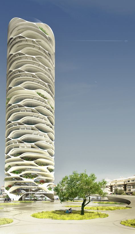 David Tajchman Envisions Cylindrical Skyscraper for Tel Aviv,© David Tajchman 2016 Architecture Cool, Architecture Unique, Future Buildings, Unusual Buildings, Skyscraper Architecture, Interesting Buildings, Amazing Buildings, Organic Architecture, High Rise Building