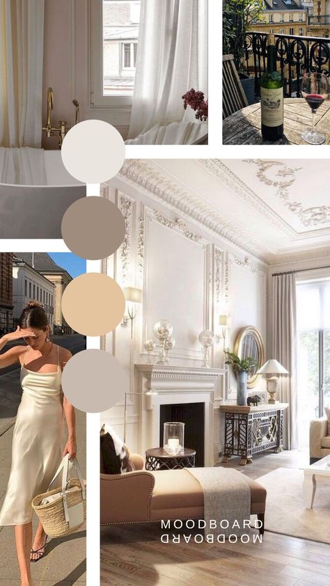 Parisian Wall Colors, Parisian Wardrobe Design, Parisian Style Color Palette, Parisian Interior Color Palette, French Color Pallete, European Mood Board, Parisian Color Palette French Style, French Colour Palette, Parisian Mood Board