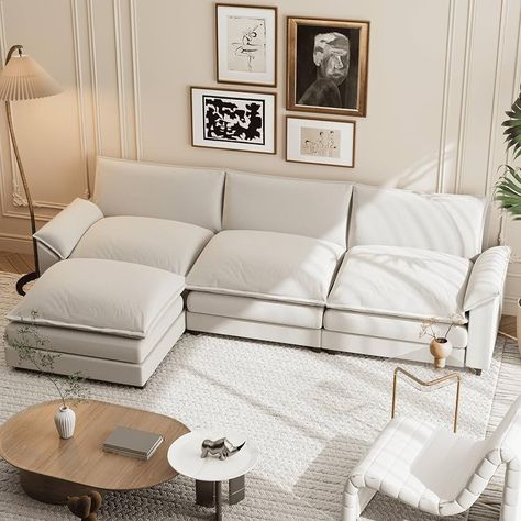 Amazon.com: Shahoo Sectional Modular Sofa L Shaped Chenille Fabric Couch with High Supportive & Soft Sponges and Removable Ottoman, Sleeper Comfy Upholstered Furniture for Living Room, White : Home & Kitchen Ottoman Sleeper, Furniture For Living Room, Fabric Couch, Sofa L, Couch Fabric, Room White, Living Room White, Chenille Fabric, Upholstered Furniture