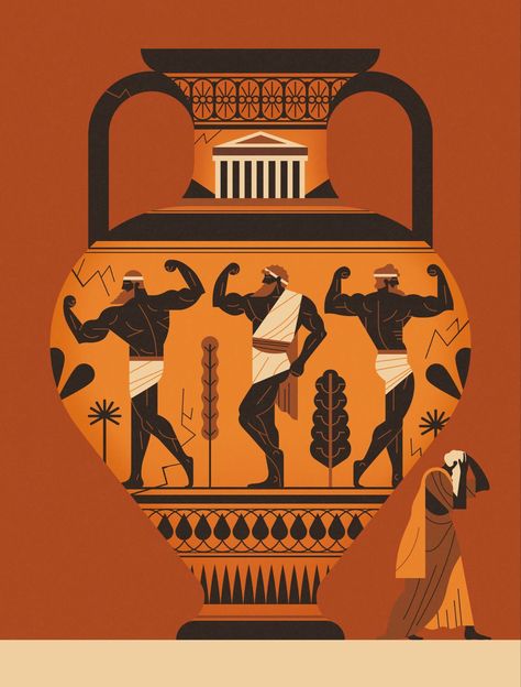 Owen Davey Greece Illustration, Ancient Greek Vase, Owen Davey, Ancient Greece Art, Ancient Vase, Greek Vase, Ancient Greek Pottery, Greece Art, Flower Illustrations