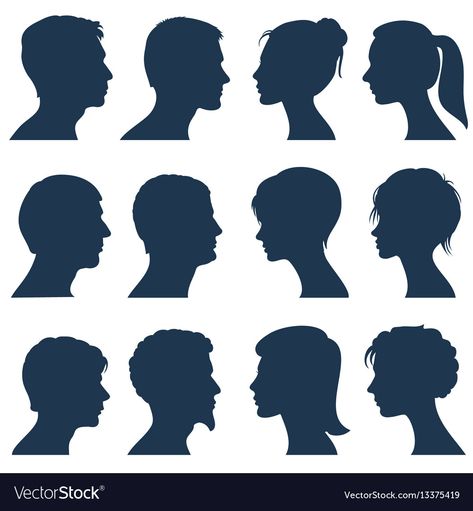 Man and woman face profile silhouettes Royalty Free Vector Woman Face Profile, Man And Woman Silhouette, Womens Face, Silhouette Head, Face Outline, Female Face Drawing, Profile Drawing, Face Profile, Silhouette Drawing