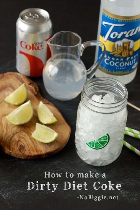 How to Make a Dirty Diet Coke | NoBiggie Tropical Diet, Dirty Diet Coke, Coke Drink, Coconut Syrup, Breakfast Low Carb, Low Carb Drinks, Malibu Rum, Coke Zero, Alcoholic Drink