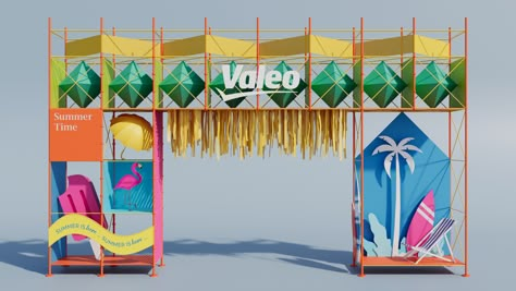 Valeo Summer Decorations on Behance Trade Gothic Font, Pop Up Shop Design, Festival Entrance, Event Arch, Event Entrance Arch Design, Venue Branding, Event Entrance Arch, Entry Arch, African Festival