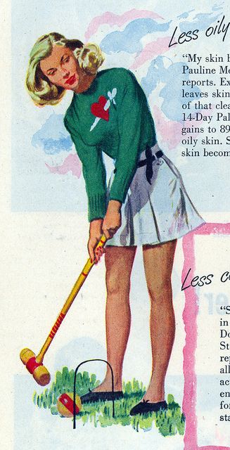 Croquet and one seriously fabulous vintage heart + dagger sweater (1947). #vintage #sports #1940s #croquet 60s Clothing, 1940s Women, Crochet Vintage, Vintage Golf, Vintage Sportswear, 40s Fashion, Golf Fashion, 1940s Fashion, Vintage Heart