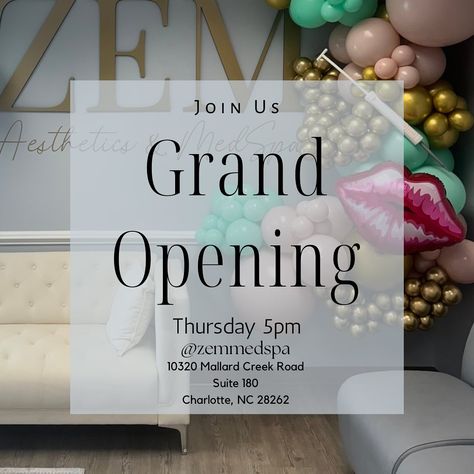 You’re INVITED !!! Join us tomorrow at 5 PM for the grand opening of Zem Med Spa! 🎉 Be among the first to experience luxury treatments in a serene environment. Can’t wait to celebrate with you! #MedSpa #GrandOpening #BeautyAndWellness #medspa #charlottemedspa Serene Environment, Med Spa, Grand Opening, Instagram Feed, Join Us, Spa, Instagram