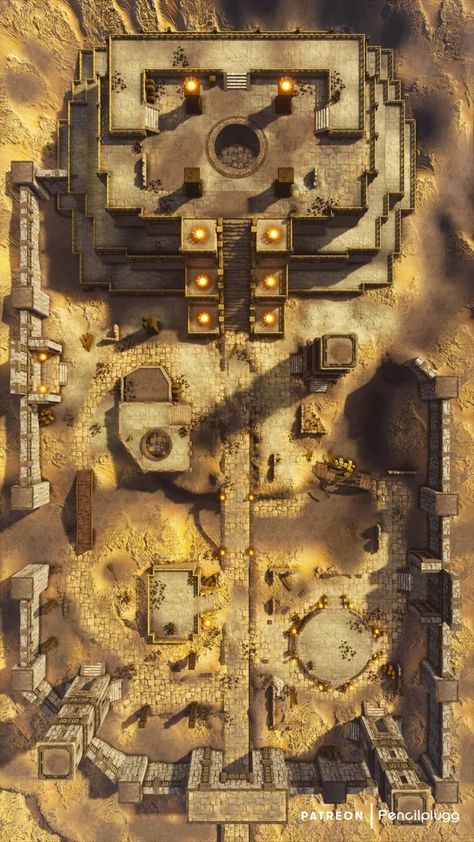 (1) Aztec Temple (36x64) : battlemaps Dungeons And Dragons Diy, Desert Temple, Desert Map, Aztec Temple, Fantasy City Map, Dnd World Map, Battle Map, Fantasy World Map, Dungeons And Dragons Classes