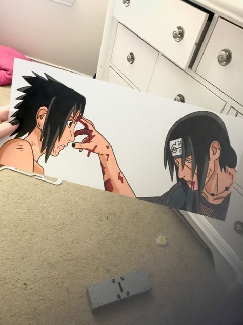 Naruto And Sasuke Painting, Itachi And Sasuke Sketch, Itachi Bookmark, Itachi Art Draw, Itachi Canvas Painting, Itachi Uchiha Painting, Sasuke Painting, Itachi Painting, Alcohol Markers Art