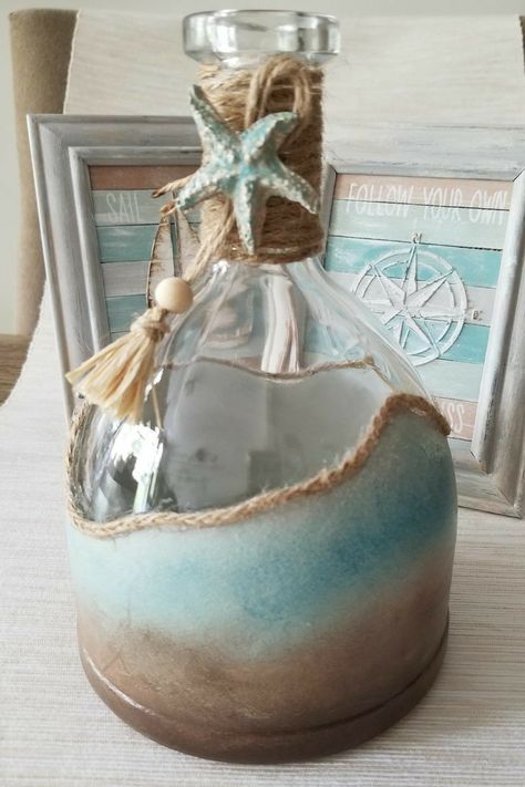 Glass Bottle Recycling Ideas, Wine Bottle Garden Ideas, Recycling Ideas For Home, Plastic Bottle Garden Ideas, Bottle Garden Art, Bottle Recycling Ideas, Bottle Garden Ideas, Plastic Bottle Garden, Coastal Vase