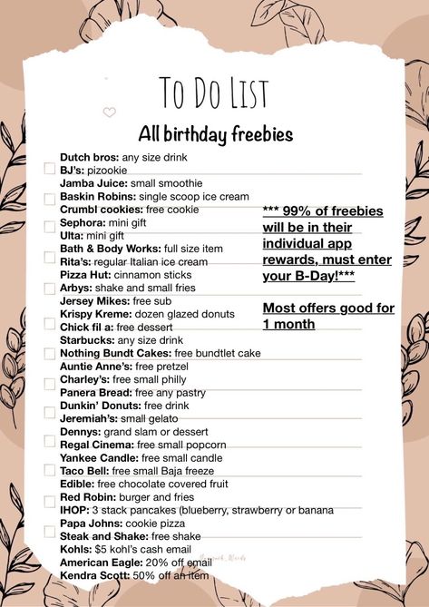 Birthday Freebies Stuff To Do At A Bday Party, How To Have A Fun Birthday Party, Free Items To Get On Your Birthday, What To Do At A Sweet Sixteen Party, How To Get Birthday Freebies, Stuff To Add To Your Birthday List, Free Birthday Stuff 2023, Birthday Stuff Ideas, 17 Birthday Activities