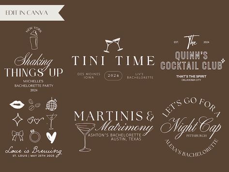 🍸 Martinis and Marriage Bachelorette Party Logo Set Gear up for an edgy celebration with our exclusive Martinis and Marriage Bachelorette Party Logo Set. This Canva digital download offers a stylish logo set, perfect for a bachelorette bash full of fun and flair. Martinis And Matrimony, Bachelorette Cricut, Bachelorette Logo, Etsy Invitations, Ce Logo, Party Logo, Custom Bachelorette, Stylish Logo, Logo Unique