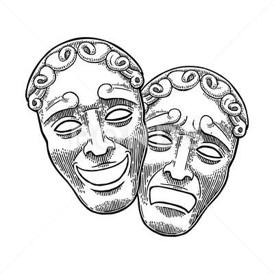 Comedy and tragedy theater masks. Vector engraving vintage black illustration Stock Illustration #AD ,#masks#Vector#theater#Comedy Theater Mask Tattoo, Beige Illustration, Comedy Tragedy Masks, Theater Masks, Tragedy Mask, Drama Masks, Mask Drawing, Theatre Masks, Comedy And Tragedy