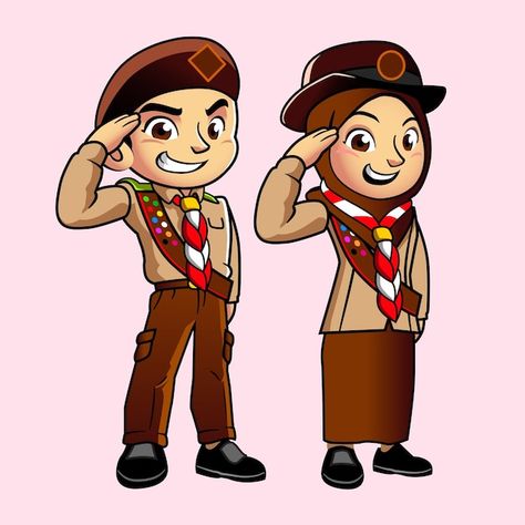 Vector the mascots of two boys and girls... | Premium Vector #Freepik #vector #kids-adventure #kids-camp #boy-scout #kids Scout Salute, Scout Camp, Kids Camp, Scout Camping, Two Boys, Kids Adventure, Cat Air, Boy Scout, Art Drawings Sketches