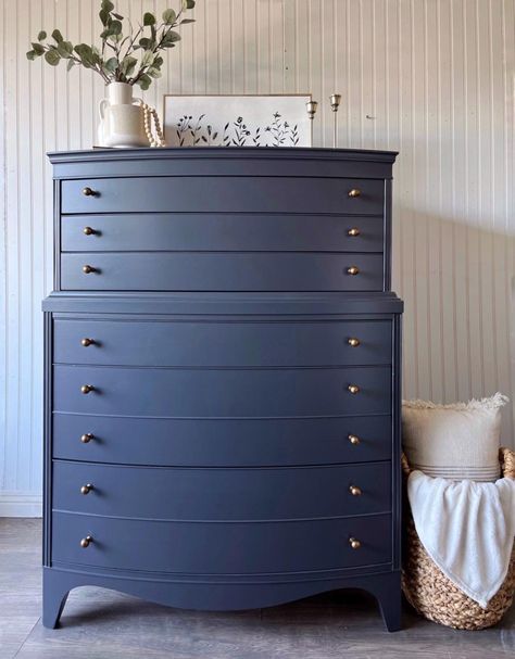 Tallboy Chest Of Drawers, Furniture Blue, Blue Gray Color, Solid Wood Dresser, Painted Dresser, Wood Dresser, Antique Brass Hardware, Bedroom Furniture Dresser, 6 Drawer Dresser