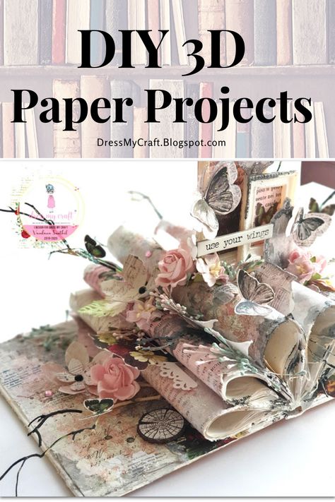 Check out this altered book paper project! Altered Book Art Tutorials, Book Art Tutorial, Diy Old Books, 3d Paper Projects, Handmade Journals Diy, Book Maker, Old Book Crafts, Book Page Crafts, Diy Journal Books