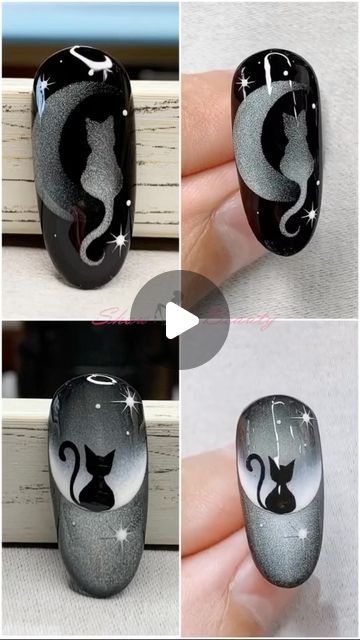 Nailart 💅🏻 on Instagram: "Two cat in one frame nailart follow @nailart_by_pavika #thailand #thankful #bankok #phuketthailand #nail #naildesign #nailaddict #nailinspiration #gelnailart #cateyenails #nailart#manicure #nailpaint #nailtools #nailtech" Cat Design On Nails, Black Cat Halloween Nails, Black Cat Nails Design, Cat Nails Design, Black Cat Nail Art, Black Cat Nail, Black Cat Nails, Cat Nail Designs, Cat Nail Art