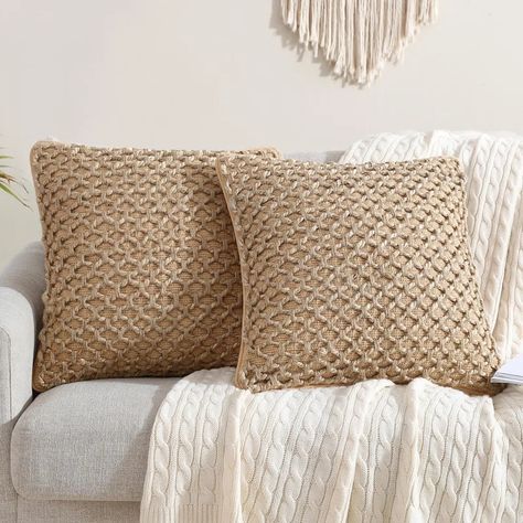 Beachcrest Home Ilya Jute/Cotton Throw Square Pillow Cover & Insert & Reviews | Wayfair Modern Traditional Home Design, Modern Traditional Home, Beige Couch, Boho Sofa, Brown Throw Pillows, Cover Face, Modern Room Decor, Stylish Pillows, Beautiful Home Designs