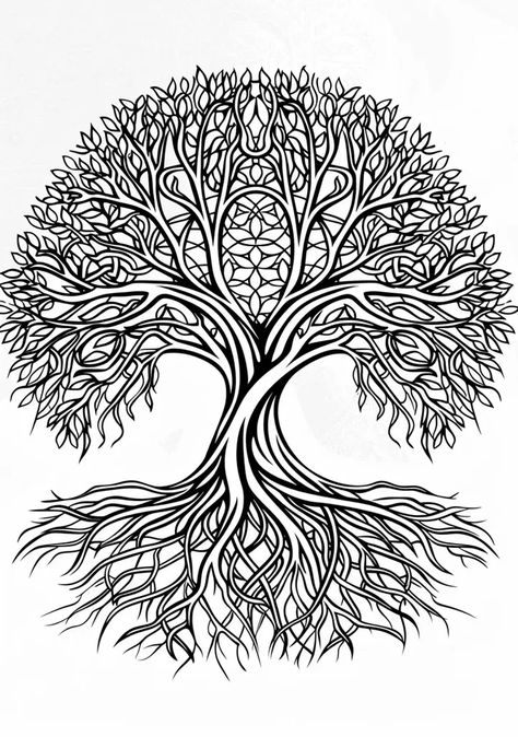 Full Color Image in ai-img-gen.com 🔸 cartoon line drawing, black and white tattoo style, tattoo only, beautiful Tree of life with intrica... 🔸 From Midjourney AI Image Drawing Of A Tree, Tree Black And White, Black And White Tattoo, Drawing Black And White, Style Tattoo, Drawing Black, Color Image, Wolf Tattoos, Black And White Lines