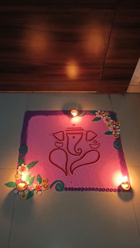 Ganpati Bappa Rangoli, Bappa Rangoli, Ganpati Bappa, Rangoli Design, Rangoli Designs, Design