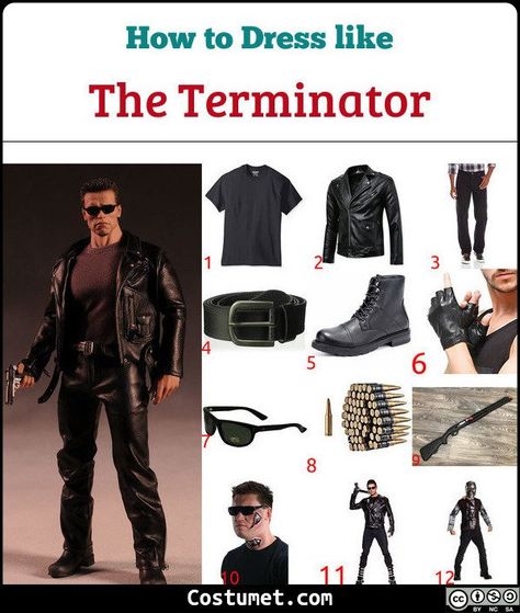 The Terminator Costume for Cosplay & Halloween 2021 Halloween Costume With Leather Jacket, Leather Jacket Costume Halloween, Halloween Costumes Male, Movie Costumes Men, Leather Jacket Halloween Costume, Terminator Costume, Best Costume Ever, Movie Halloween Costumes, Motorcycle Custom