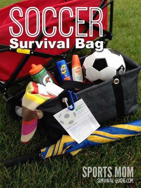 Do your kids play soccer? Learn how to never be stuck without the necessities! Pack this Soccer Survival Bag to leave in your car-check out the list of essentials including a free printable! Soccer Essentials, Messi Gif, Soccer Bag, Soccer Season, Survival Bag, Soccer Practice, Soccer Drills, Soccer Life, Soccer Game