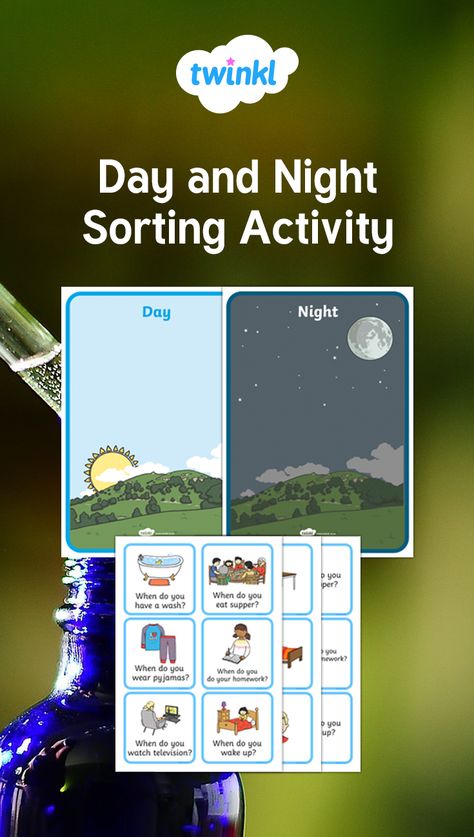 A sorting activity centred on activities that take place in the morning or at night (some could be both) to support the understanding of the question word ‘when’. This can be done in a small group or with individual children. The adult asks the children when the activities are done to support the understanding of the question word ‘when’ e.g., ‘when do you brush your teeth?’ The children will then look for the correct picture to match/stick onto the morning or night pictures. Day And Night Sky Activities For Kindergarten, Day And Night Activities Kindergarten, Day Night Activities For Preschool, Day And Night Activities Preschool, Day And Night Activities, Activities For Kindergarten Children, Disney Lessons, Teaching Weather, Night Routines