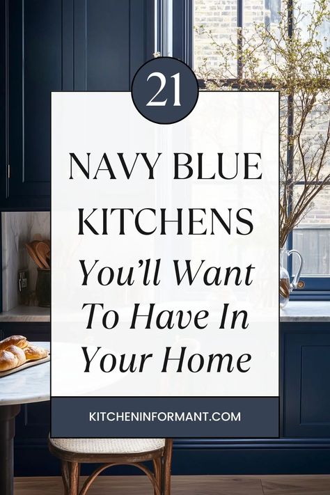 The Navy Blue Kitchen: Tradition Meets Trend - Kitchen Informant Blue Kitchen Cabinets Light Wood Floors, Navy Cabinets Small Kitchen, Blue Kitchen Cabinets With Wallpaper, Wall Colors To Go With Navy Blue Cabinets, Navy Blue Shaker Kitchen Cabinets, Dark Kitchen Walls With White Cabinets, Navy Accent Wall Kitchen, Kitchen With Navy Walls, Navy Walls White Cabinets