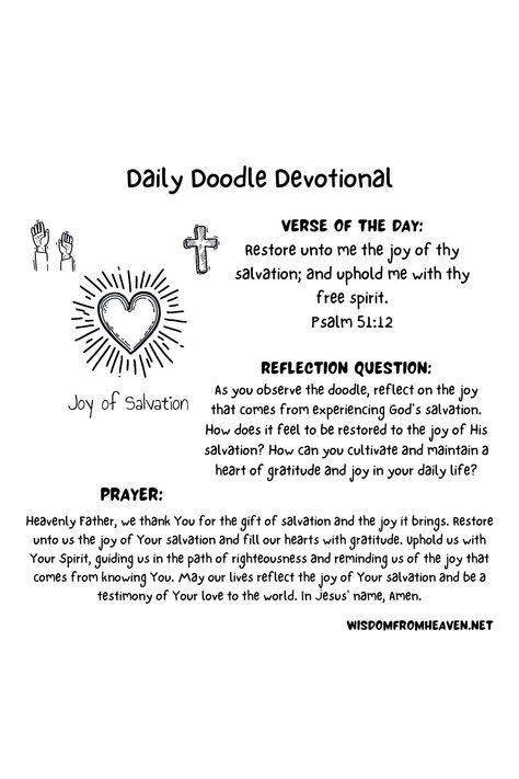 daily doodle devotional Psalm 51 12, Daily Devotional Prayer, Devotions For Kids, Daily Doodles, Daily Doodle, Psalm 51, Reflection Questions, Bible Motivation, Bible Journal