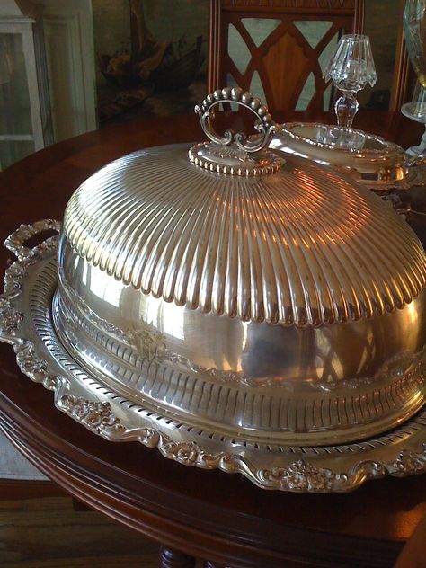 Southern Chateau: A Thing of Beauty ~ a silver turkey platter with cover American Thanksgiving, Turkey Platter, A Thing Of Beauty, Silver Trays, Tarnished Silver, Butler's Pantry, Silver Spoons, Silver Lining, Serving Piece