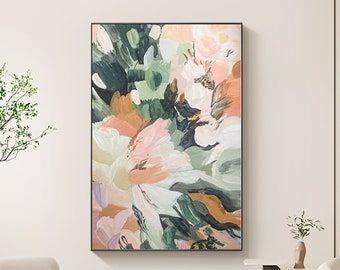 Oil Modern Painting, Wall Art Flowers Paint, Large Floral Wall Art, Boho Floral Wall Art, Abstract Art Home Decor, Acrylic Painting Home Decor, Home Paintings Canvas, Framed Paintings On Wall, Large Living Room Art