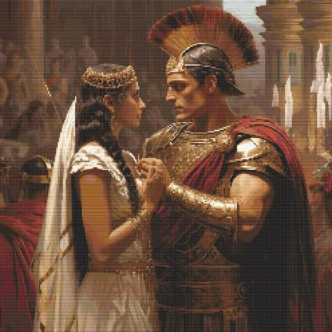 Cleopatra and Julius Caesar 2 cross-stitch pattern digital download, printable PDF (colored and uncolored versions), 250 x 250, complete with list of needed cross-stitch floss/thread. Cleopatra Julius Caesar, Cleopatra And Mark Antony, Cleopatra And Julius Caesar, Ancient Archeology, Caesar And Cleopatra, Egypt Concept Art, Cross Stitch Floss, Julius Caesar, History Projects