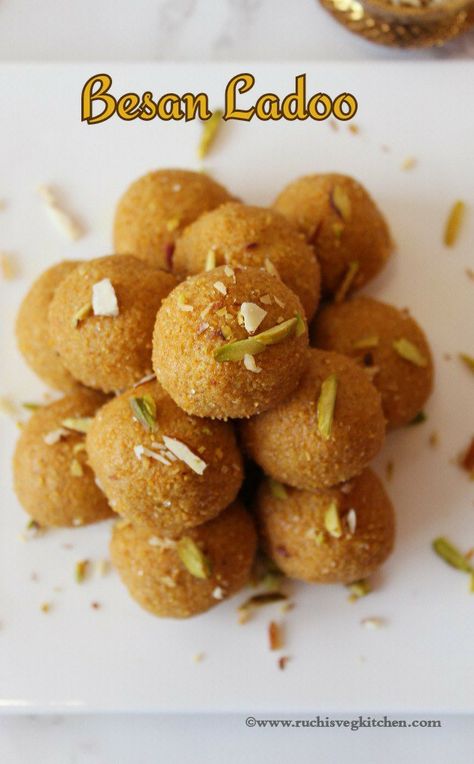 Besan Ladoo – Ruchi's Veg Kitchen Besan Ke Ladoo Recipe, Food Background Wallpapers, Ladoo Recipe, Food Background, Sweet Dish, Cd Crafts, Cardamom Powder, Food Backgrounds, Clarified Butter