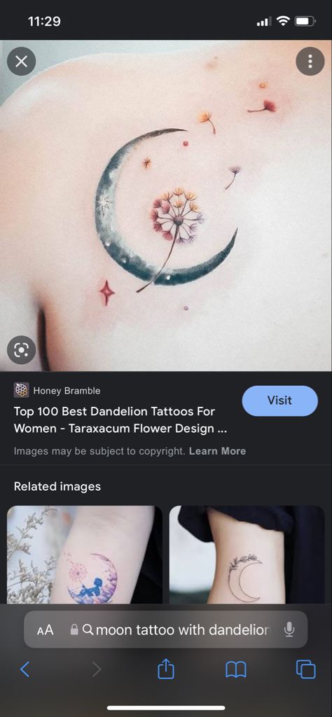 Dandelion With Moon Tattoo, Moon Dandelion Tattoo, Dandelion And Moon Tattoo, Moon And Dandelion Tattoo, Ear Tats, Naruto Tattoos, Dandelion Tattoo, Moon Shapes, Matching Tattoos